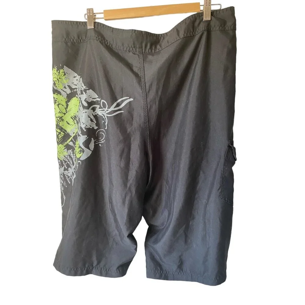 Hawaiian Performance Surfwear black‎ boardshorts swim trunks tropical men 42